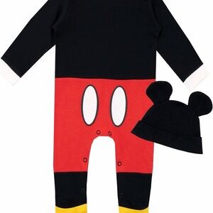Disney Black and Red Mickey Mouse One Piece with Ears Hat 0-3 months